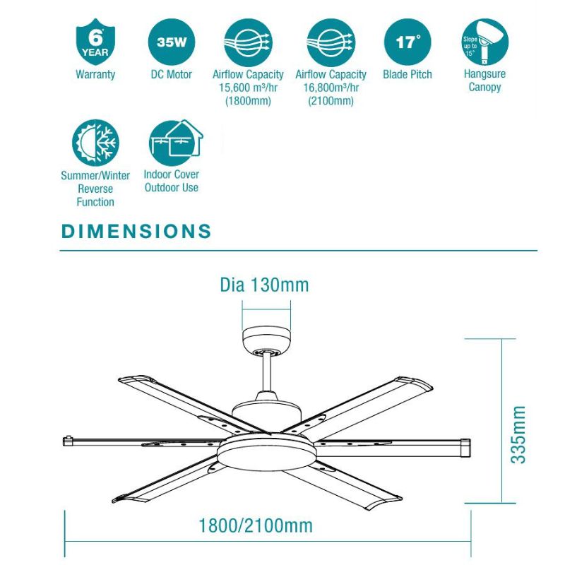 Martec Albatross 84" DC Ceiling Fan With Remote - Matt Black-MAFMMR + MAF210M-blue-leaf-bathware