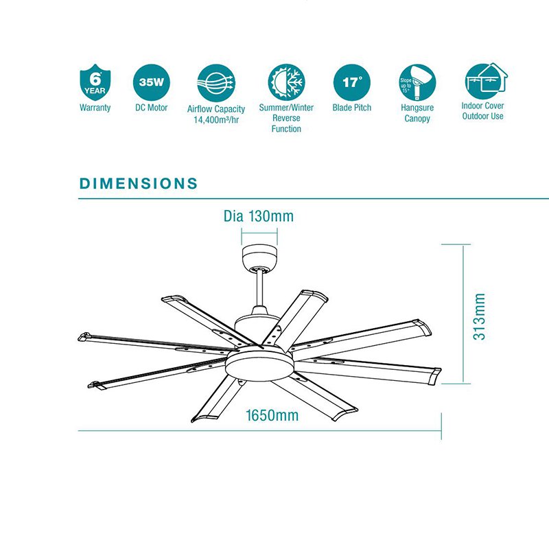 Martec Albatross Mini 65" DC Ceiling Fan With Remote - Brushed Nickel-MAF168BR-blue-leaf-bathware