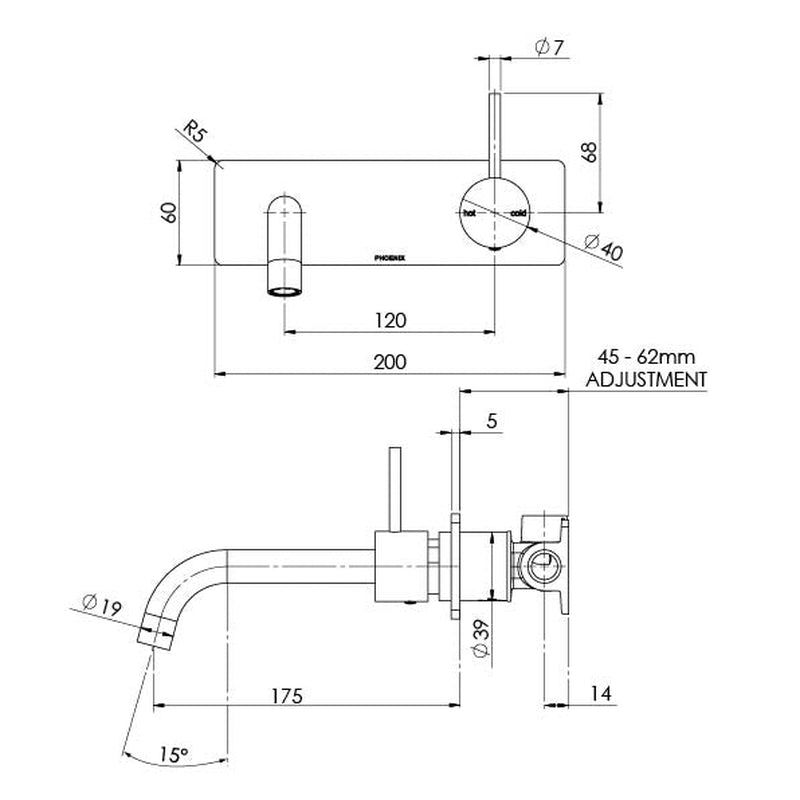 Phoenix Vivid Slimline Up Basin / Bath Wall Mixer Set - Chrome