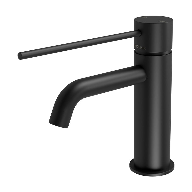 Phoenix Vivid Slimline Basin Mixer Curved Outlet with Extended Lever - Matte Black