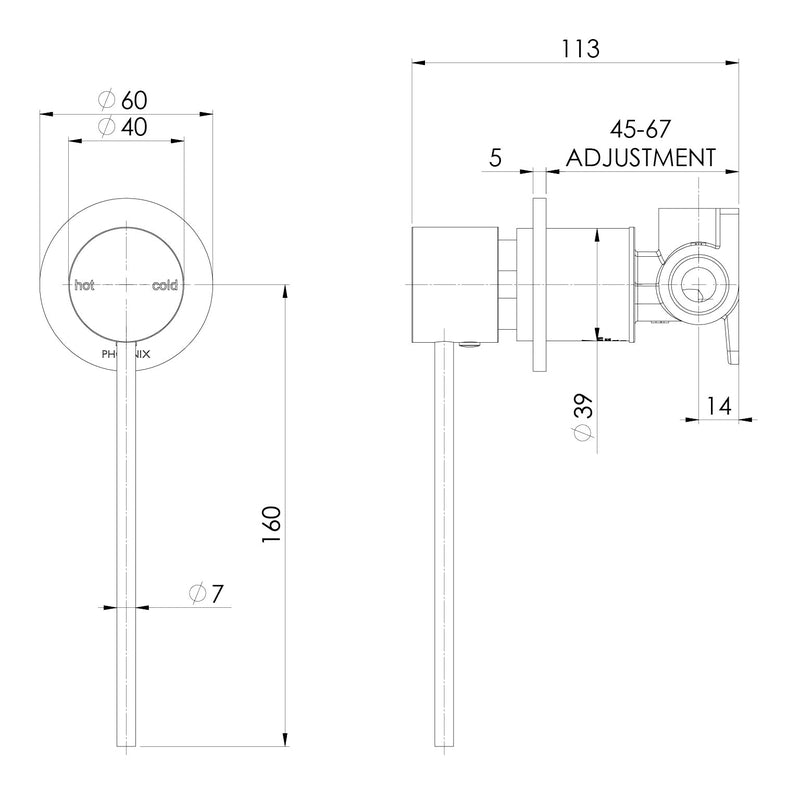 Phoenix Vivid Slimline Wall Mixer 60mm Backplate & Extended Lever - Matte Black