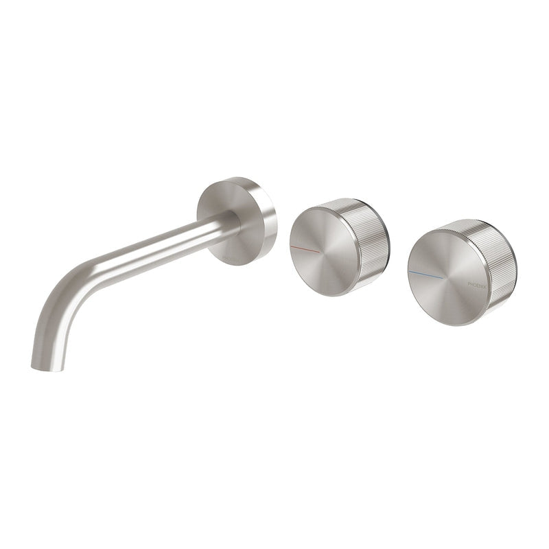 Phoenix Axia Wall Basin / Bath Curved Outlet Hostess Set 180mm  Brushed Nickel