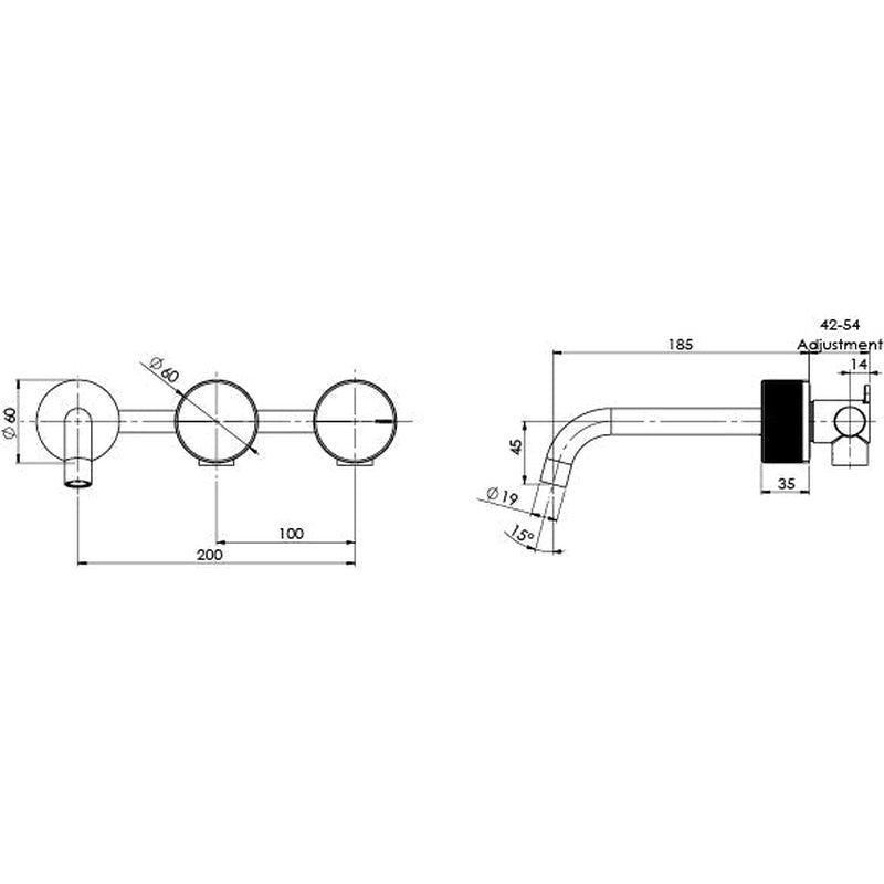 Phoenix Axia Wall Basin / Bath Curved Outlet Hostess Set 180mm  Brushed Nickel