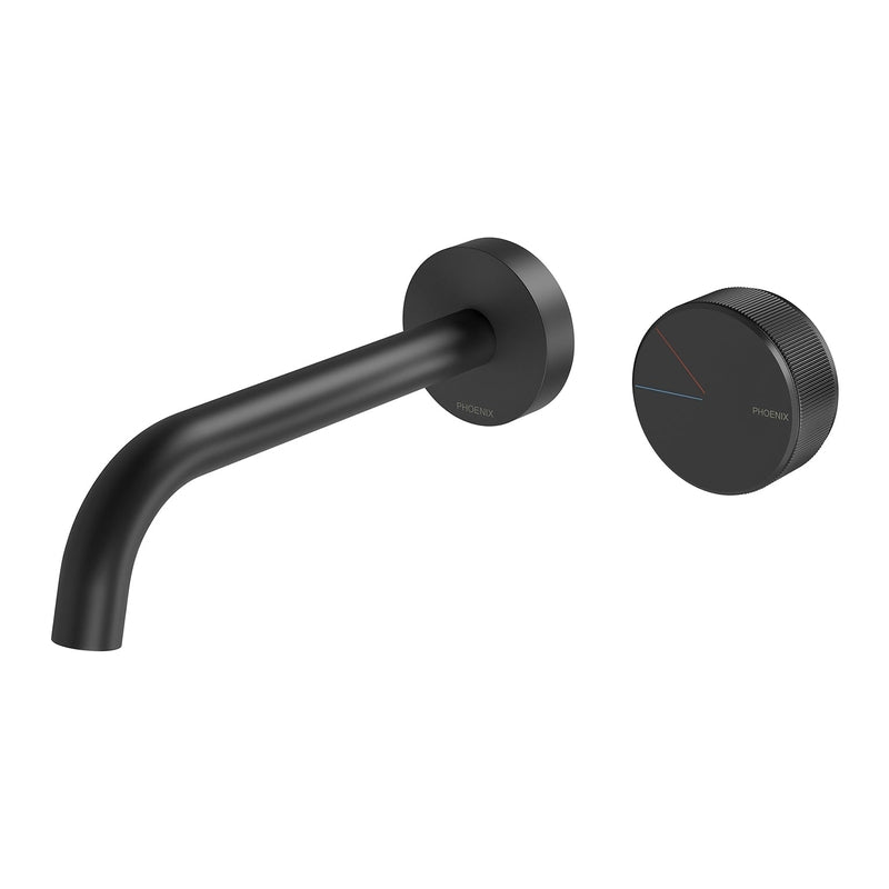 Phoenix Axia Wall Basin/Bath Curved Outlet Mixer Set 180mm  Matte Black