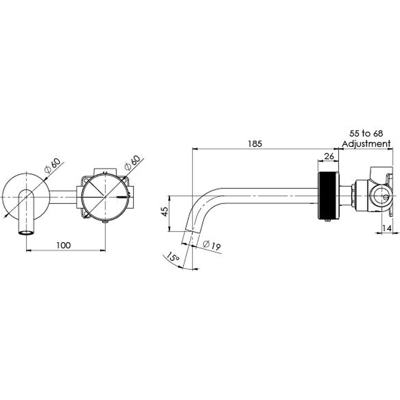 Phoenix Axia Wall Basin/Bath Curved Outlet Mixer Set 180mm  Chrome