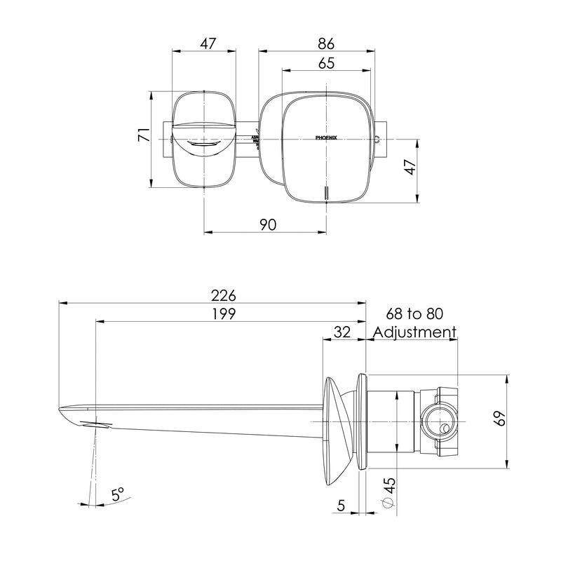 Phoenix Nuage Wall Basin/Bath Mixer Set 200mm - Brushed Carbon