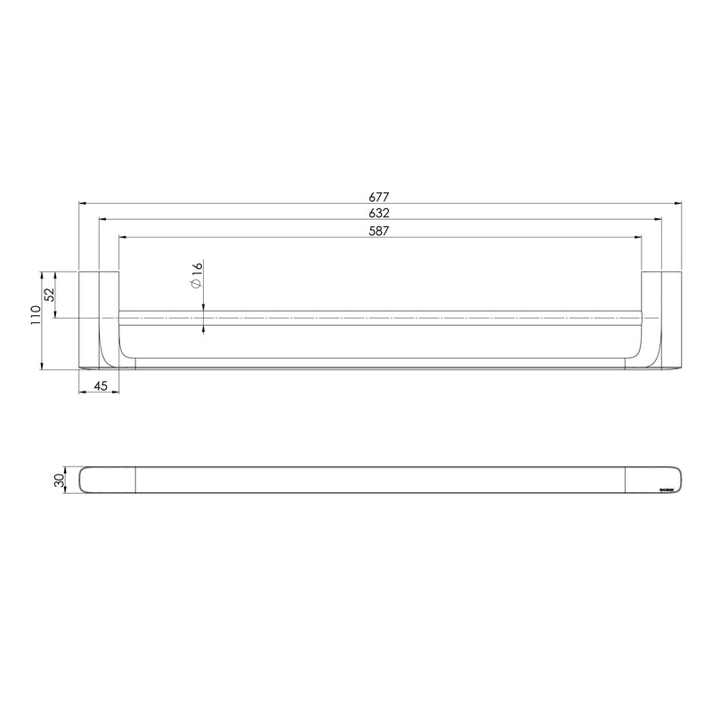 Phoenix Nuage Double Towel Rail 600mm - Chrome