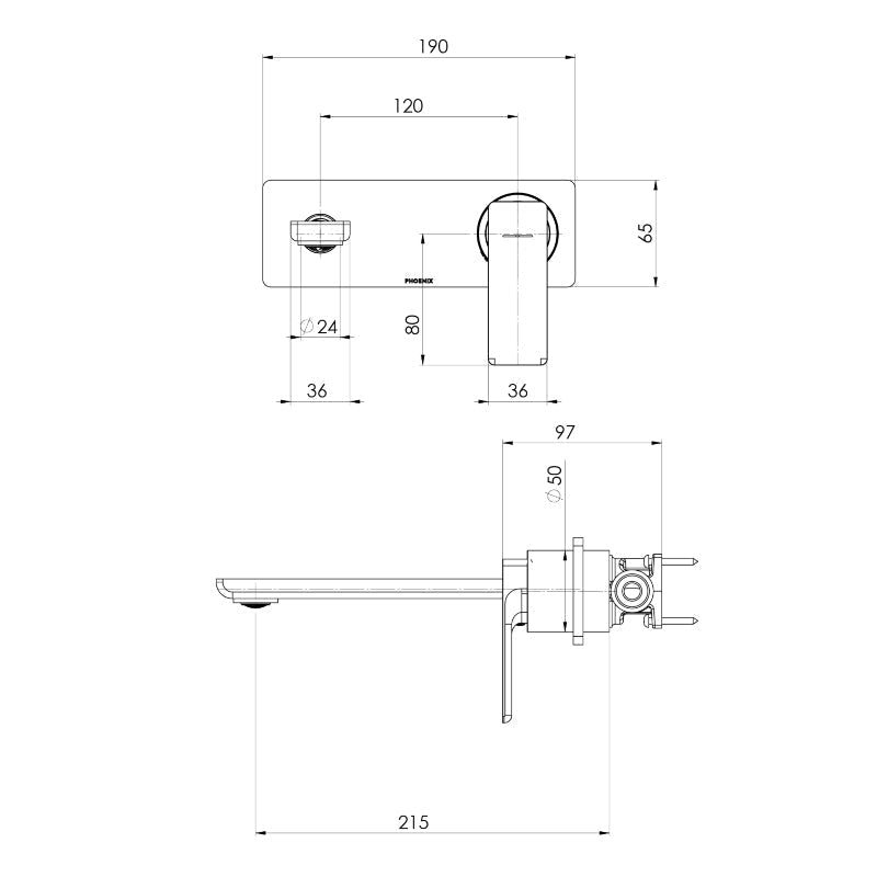 Phoenix Gloss MKII SwitchMix Wall Basin / Bath Mixer Set 200mm - Brushed Nickel