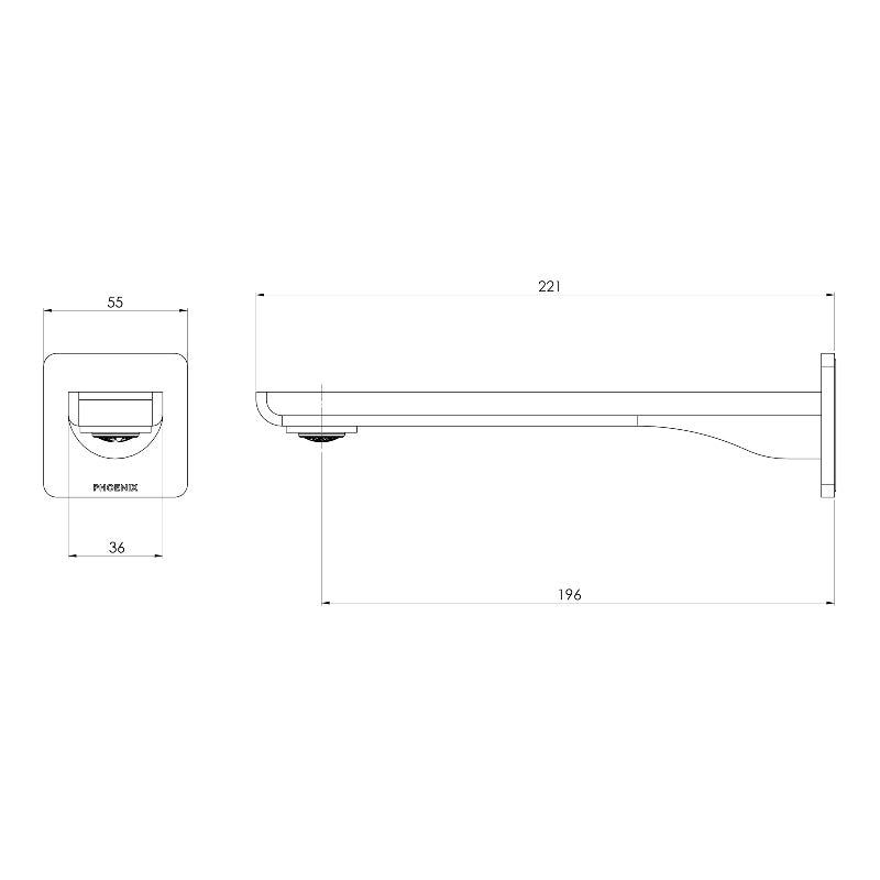 Phoenix Gloss MKII Wall Basin / Bath Outlet 200mm - Brushed Carbon