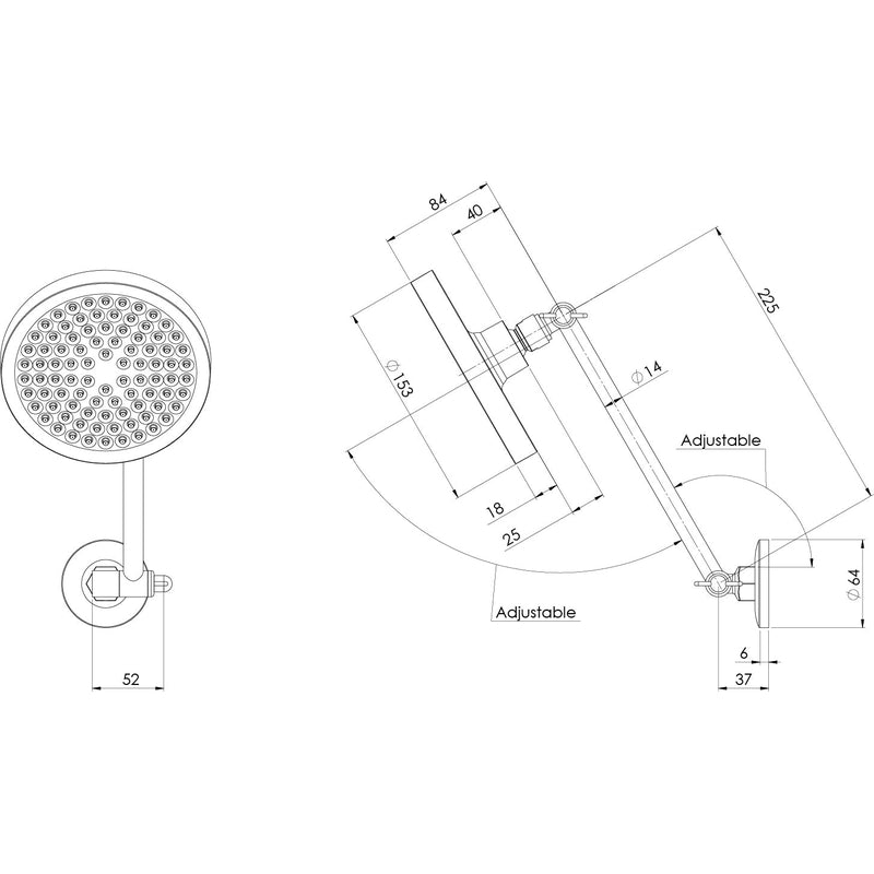 Phoenix Pina All Directional Shower Arm & 150mm Round Rose - Chrome