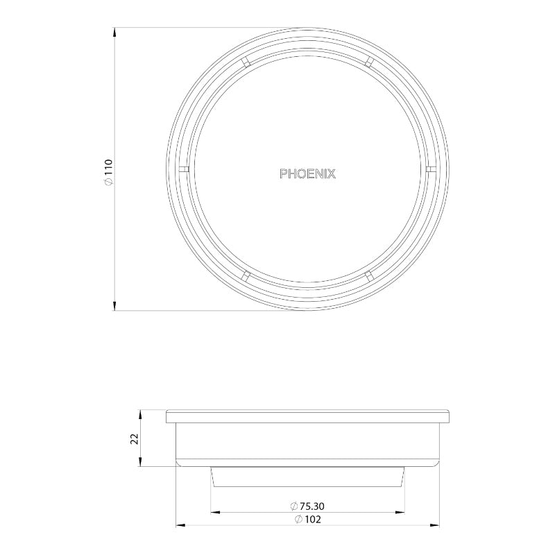 Phoenix Point Drain Round 100mm Outlet 76mm - Matte Black