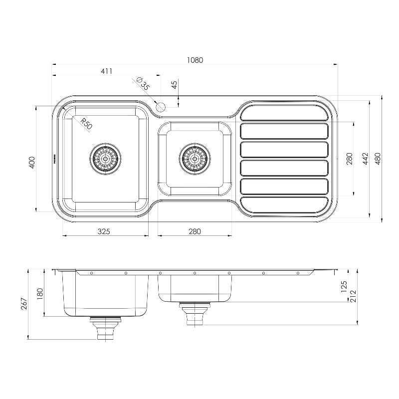 Phoenix 1000 Series 1 and 3/4 Left Hand Bowl Sink with Drainer - Stainless Steel