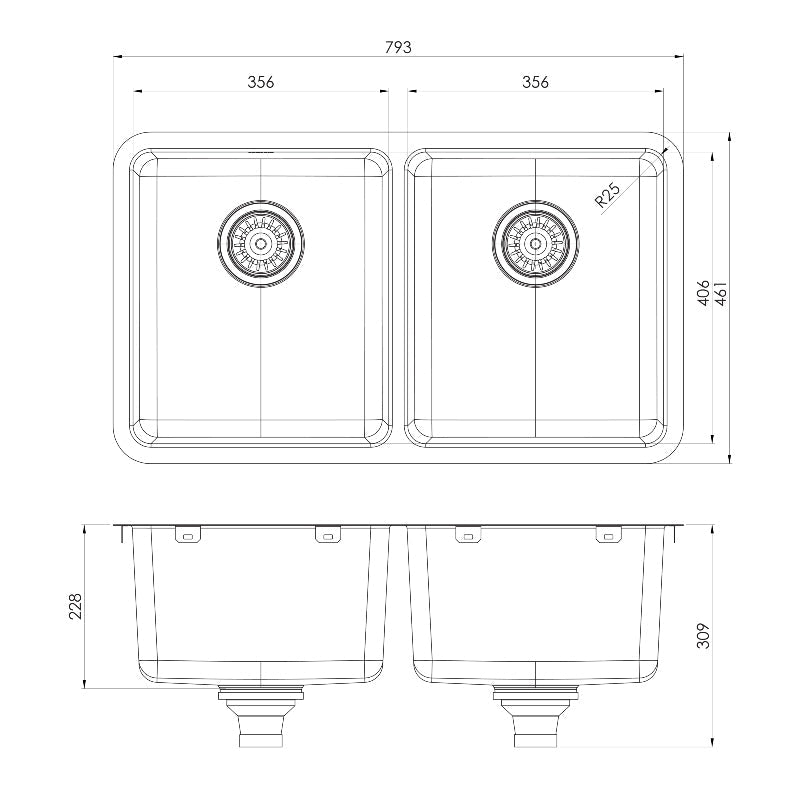 Phoenix 2000 Series Double Bowl Sink - Stainless Steel