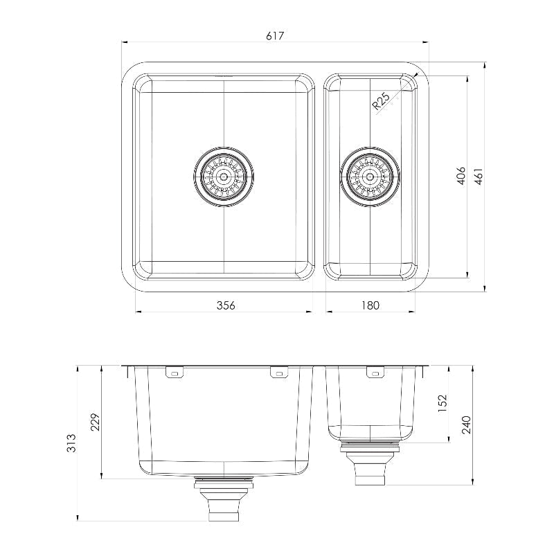 Phoenix 2000 Series 1 and 1/2 Bowl Sink - Stainless Steel