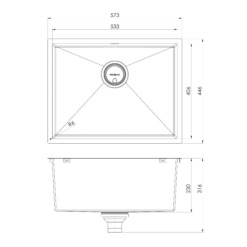 Phoenix 4000 Series Large Single Bowl Sink - Brushed Black