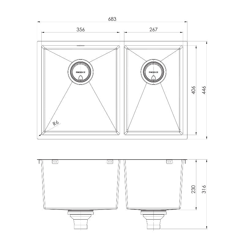 Phoenix 4000 Series 1 and 3/4 Left Hand Bowl Sink - Stainless Steel