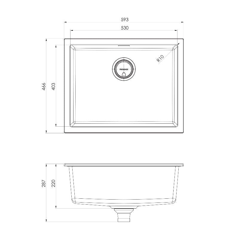 Phoenix 5000 Series Large Single Bowl Sink - Matte White