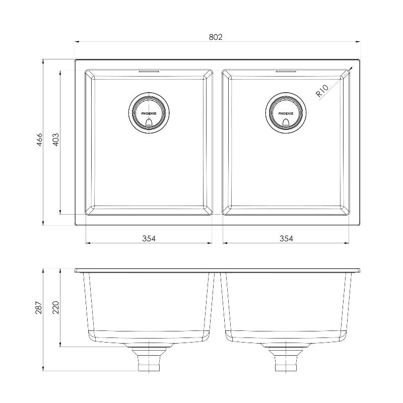 Phoenix 5000 Series Double Bowl Sink - Matte White