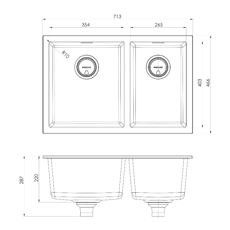 Phoenix 5000 Series 1 and 3/4 Left Hand Bowl Sink - Matte White