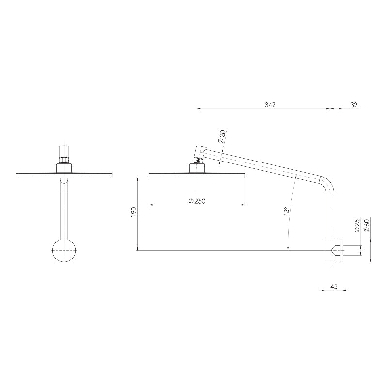 Phoenix Ormond High-Rise Shower Arm and Rose - Brushed Carbon