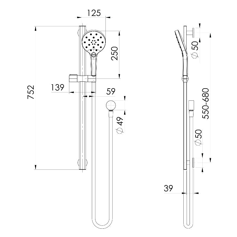 Phoenix Oxley Rail Shower - Chrome