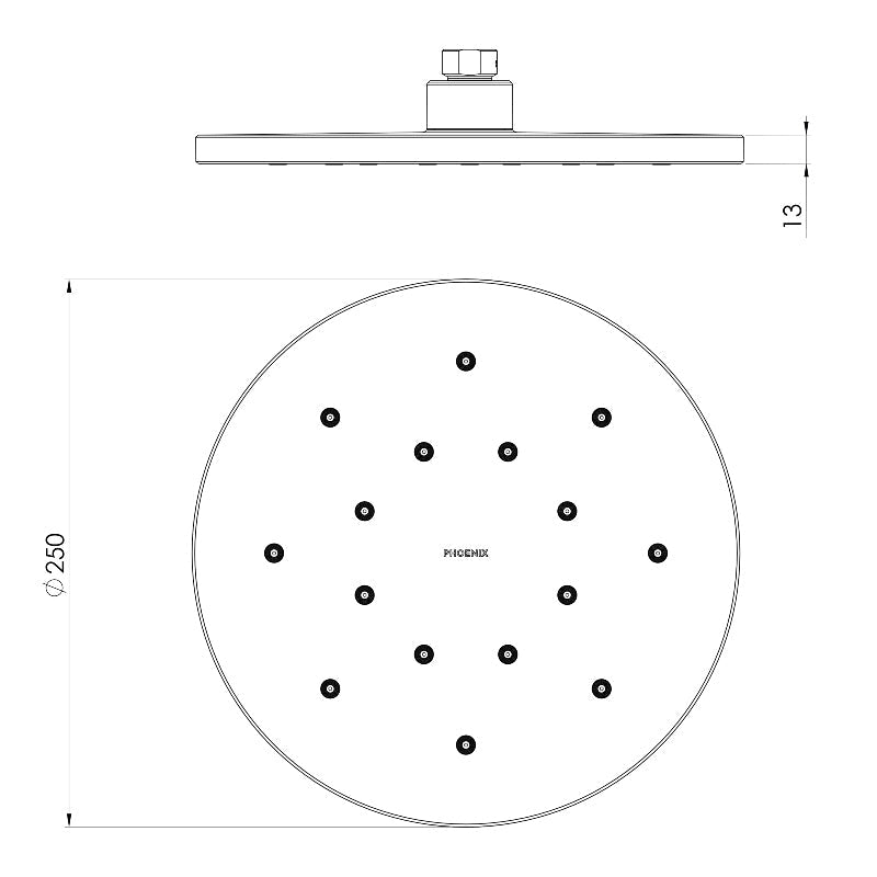 Phoenix LuxeXP Shower Rose 250mm Round - Matte Black