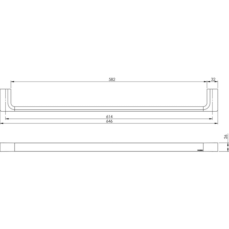 Phoenix Gloss Single Towel Rail 600mm - Chrome