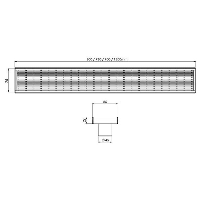 Phoenix Flat Channel 75mm Heel Guard Drain 45mm Outlet - Stainless Steel