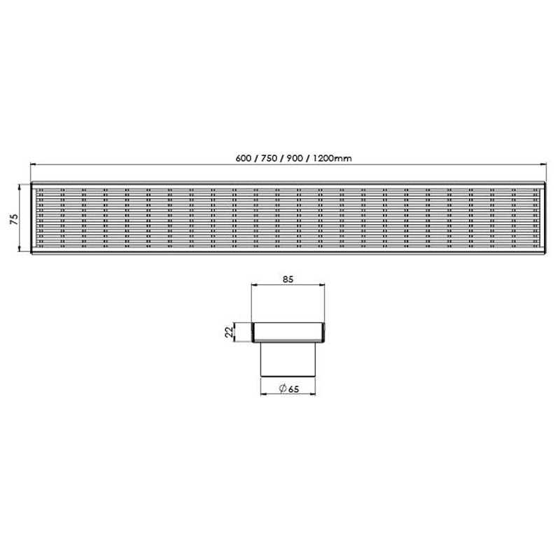 Phoenix Flat Channel 75mm Heel Guard Drain 65mm Outlet - Stainless Steel