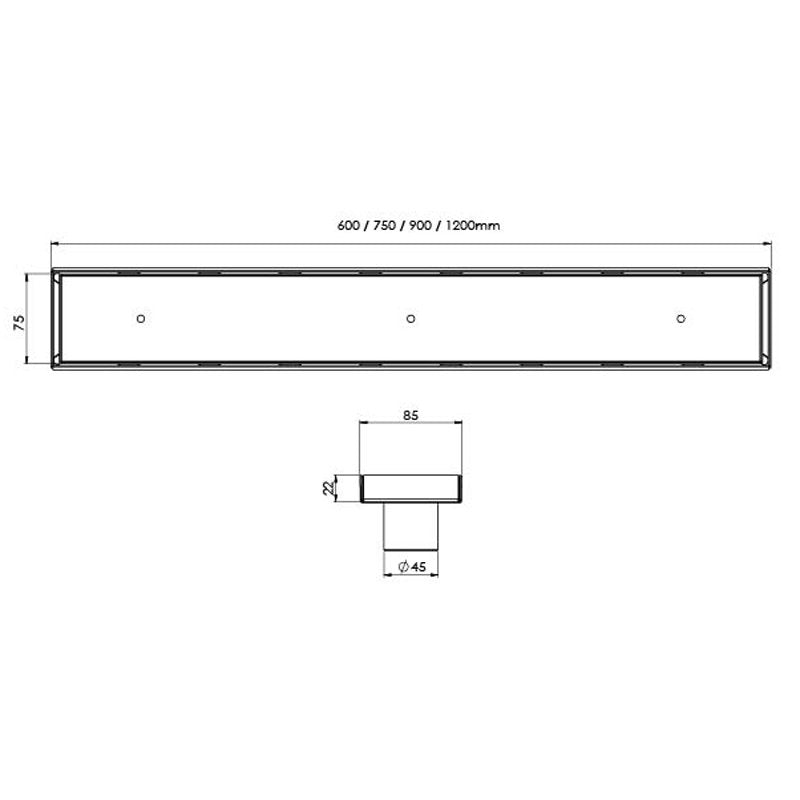 Phoenix Flat Channel 75mm Tile Insert Drain 45mm Outlet - Stainless Steel