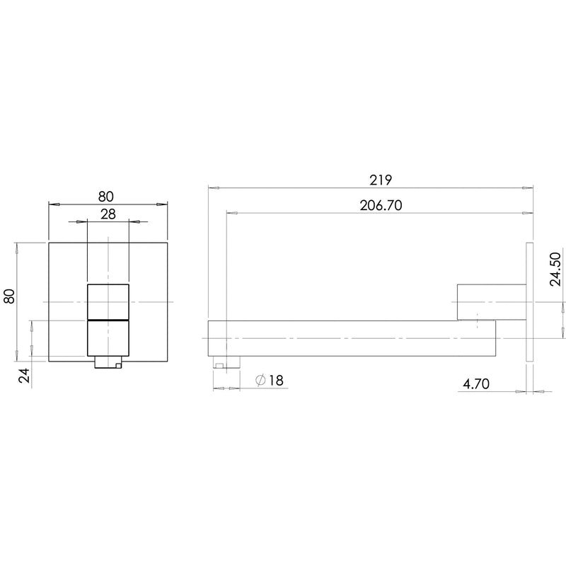 Phoenix Swivel Bath Outlet Squareline 200mm - Chrome