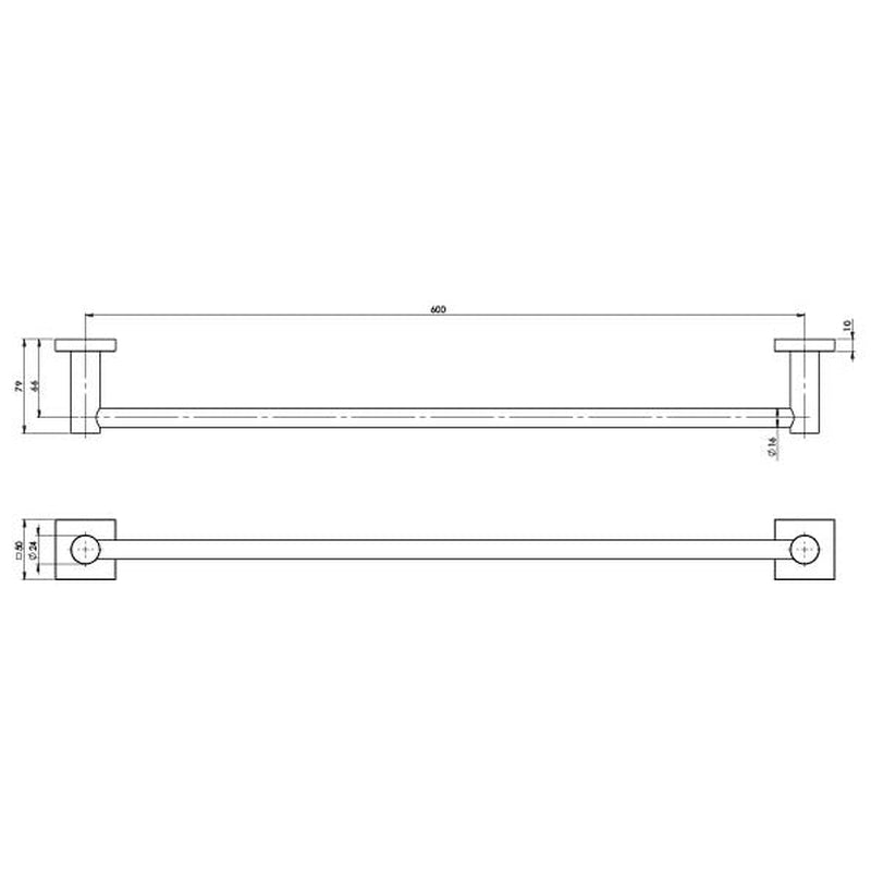Phoenix Radii Single Towel Rail 600mm Square Plate - Brushed Nickel