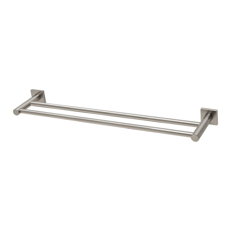 Phoenix Radii Double Towel Rail 600mm Square Plate - Brushed Nickel