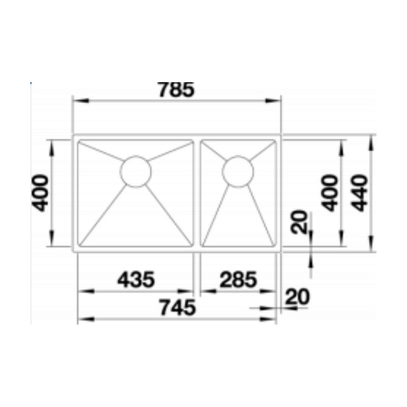 Blanco QUATRUS R15 400/200-IU Double Bowl Inset / Undermount Sink - Left Hand Bowl