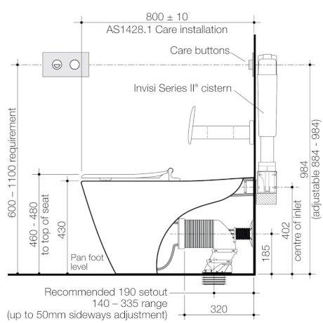Caroma Care 800 Cleanflush Wall Faced Invisi Series II Suite With Backrest