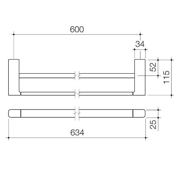 Caroma Luna Double Towel Rail Brushed Brass 630mm