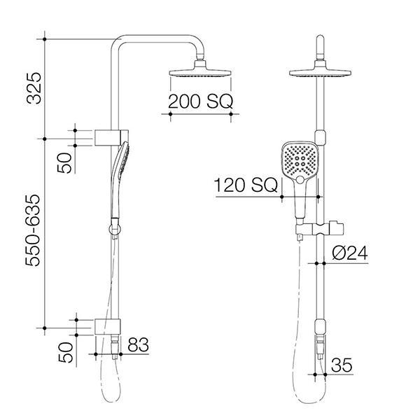 Caroma Luna Multifunction Rail Shower with Overhead Black