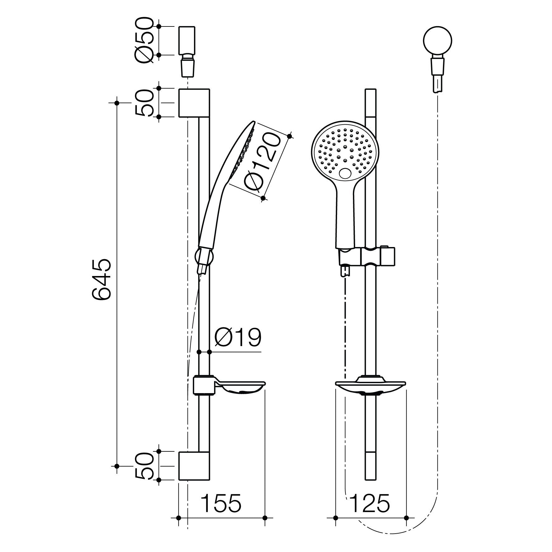 Caroma Pin Multifunction Rail Shower Black