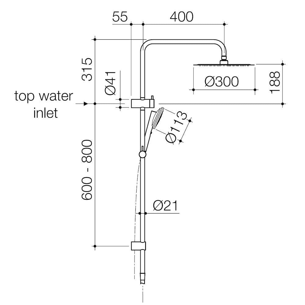 Caroma Urbane II Rail Shower with 300mm Overhead - Brushed Brass