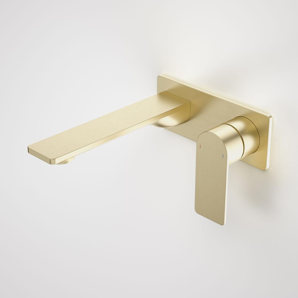 Caroma Urbane II Wall Basin/Bath Mixer Square Plate - Brushed Brass