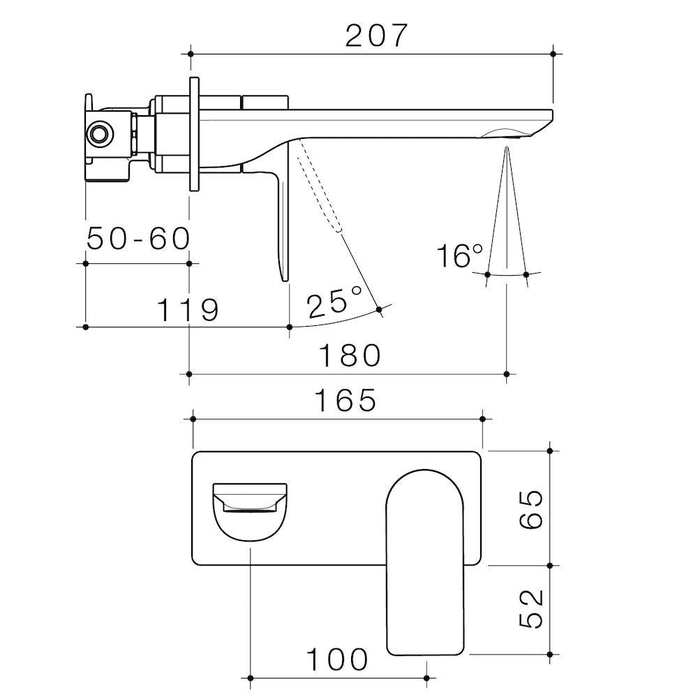 Caroma Urbane II Wall Basin/Bath Mixer Square Plate - Brushed Nickel