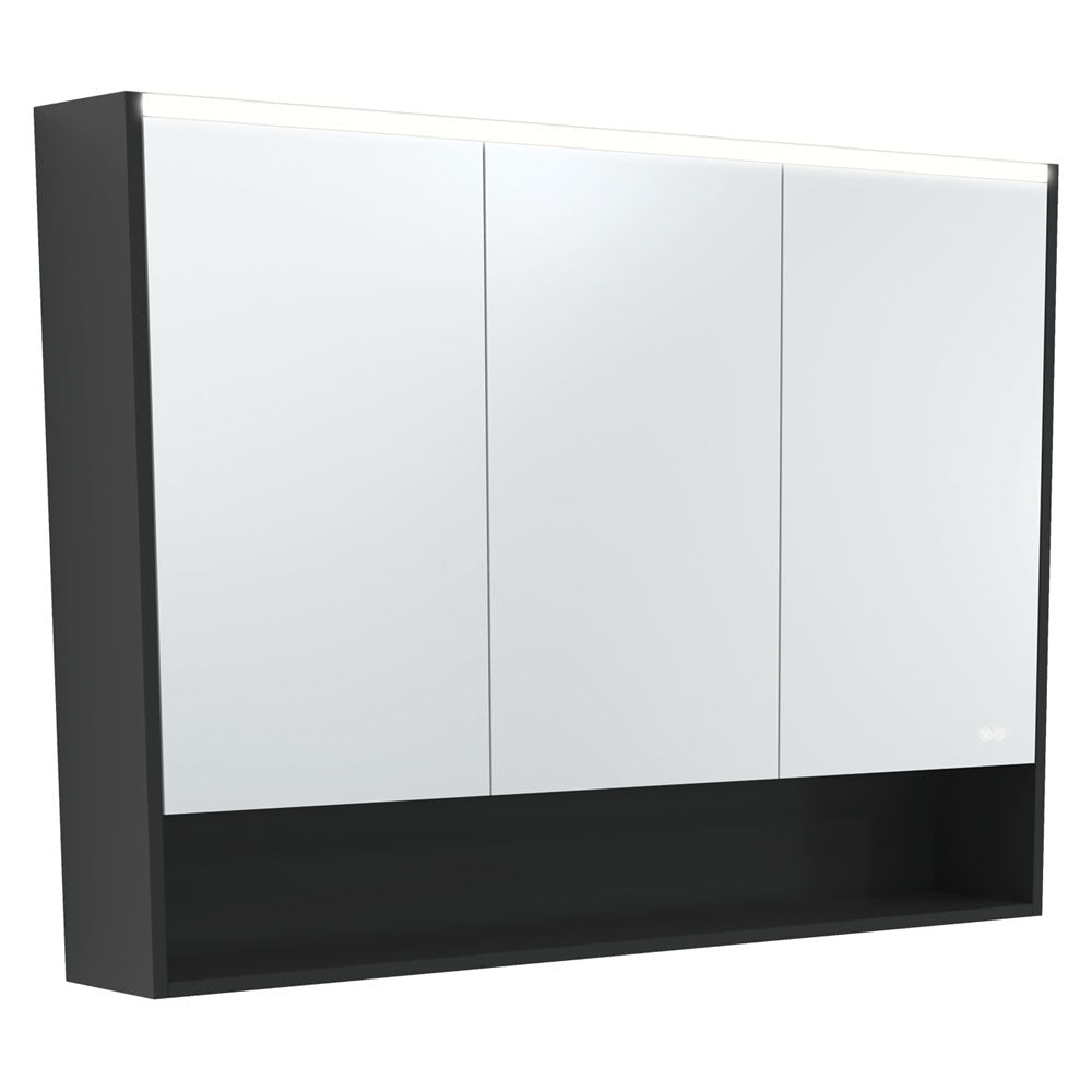 Fienza 1200 LED Mirror Cabinet with Display Shelf - Satin Black