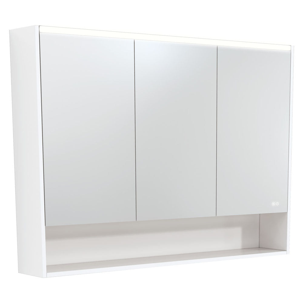 Fienza 1200 LED Mirror Cabinet with Display Shelf - Satin White