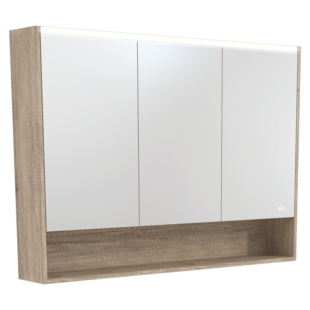 Fienza 1200 LED Mirror Cabinet with Display Shelf - Scandi Oak