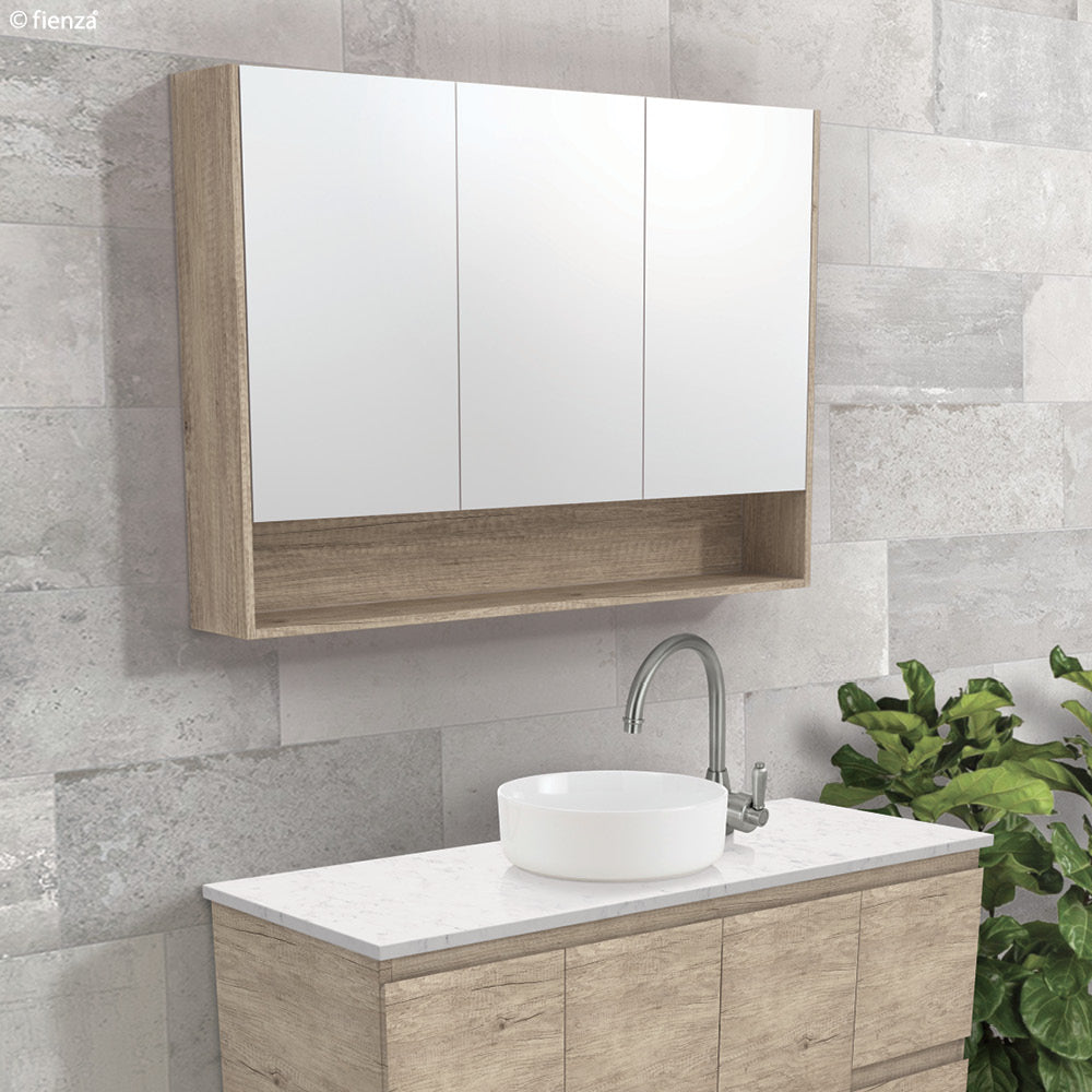 Fienza 1200 Mirror Cabinet with Display Shelf - Gloss White