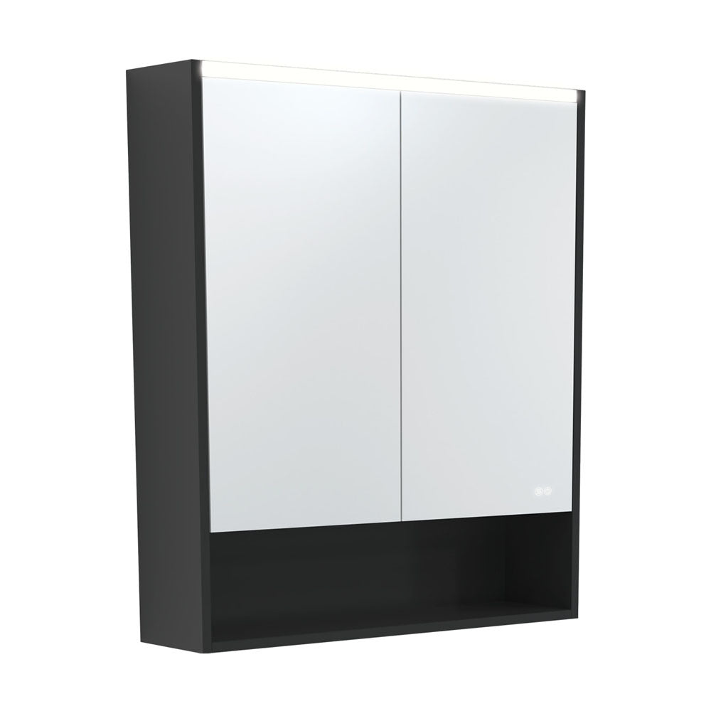 Fienza 750 LED Mirror Cabinet with Display Shelf - Satin Black