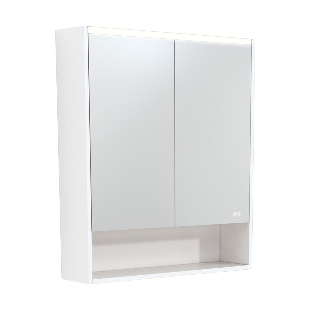 Fienza 750 LED Mirror Cabinet with Display Shelf - Satin White