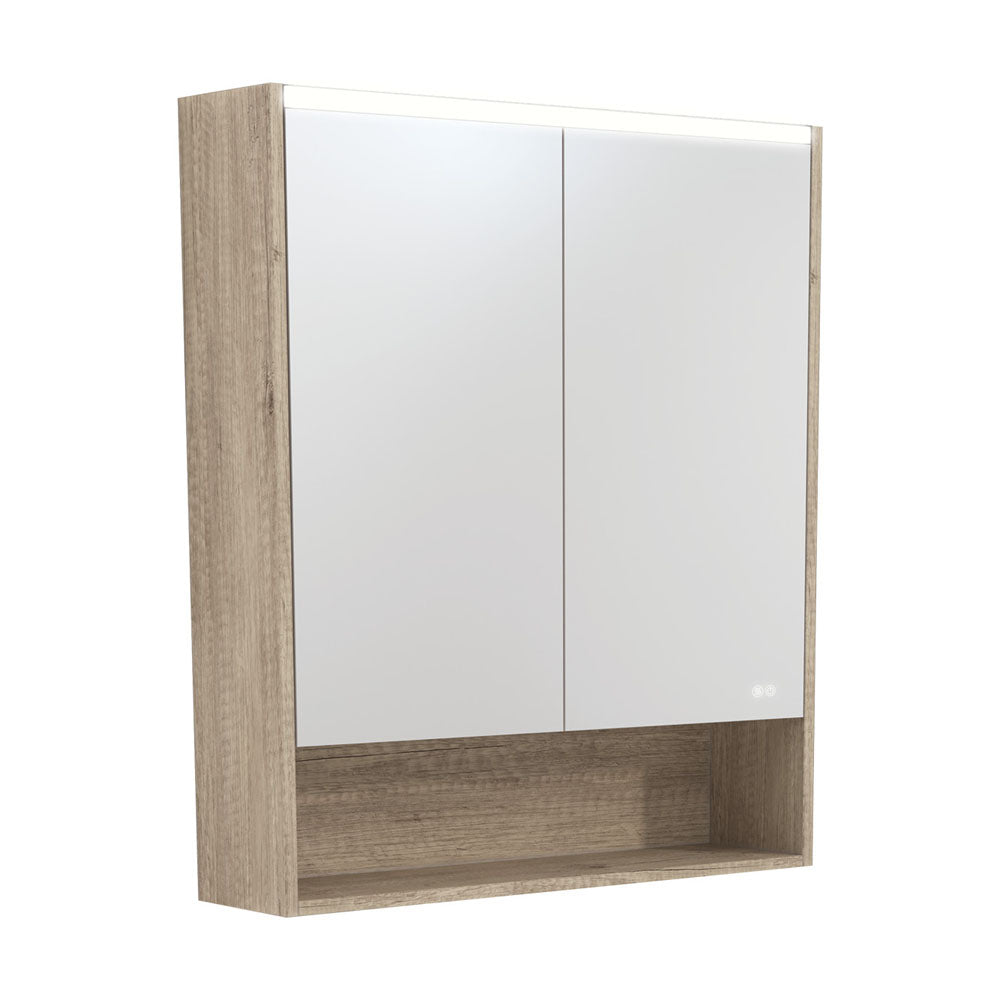 Fienza 750 LED Mirror Cabinet with Display Shelf - Scandi Oak