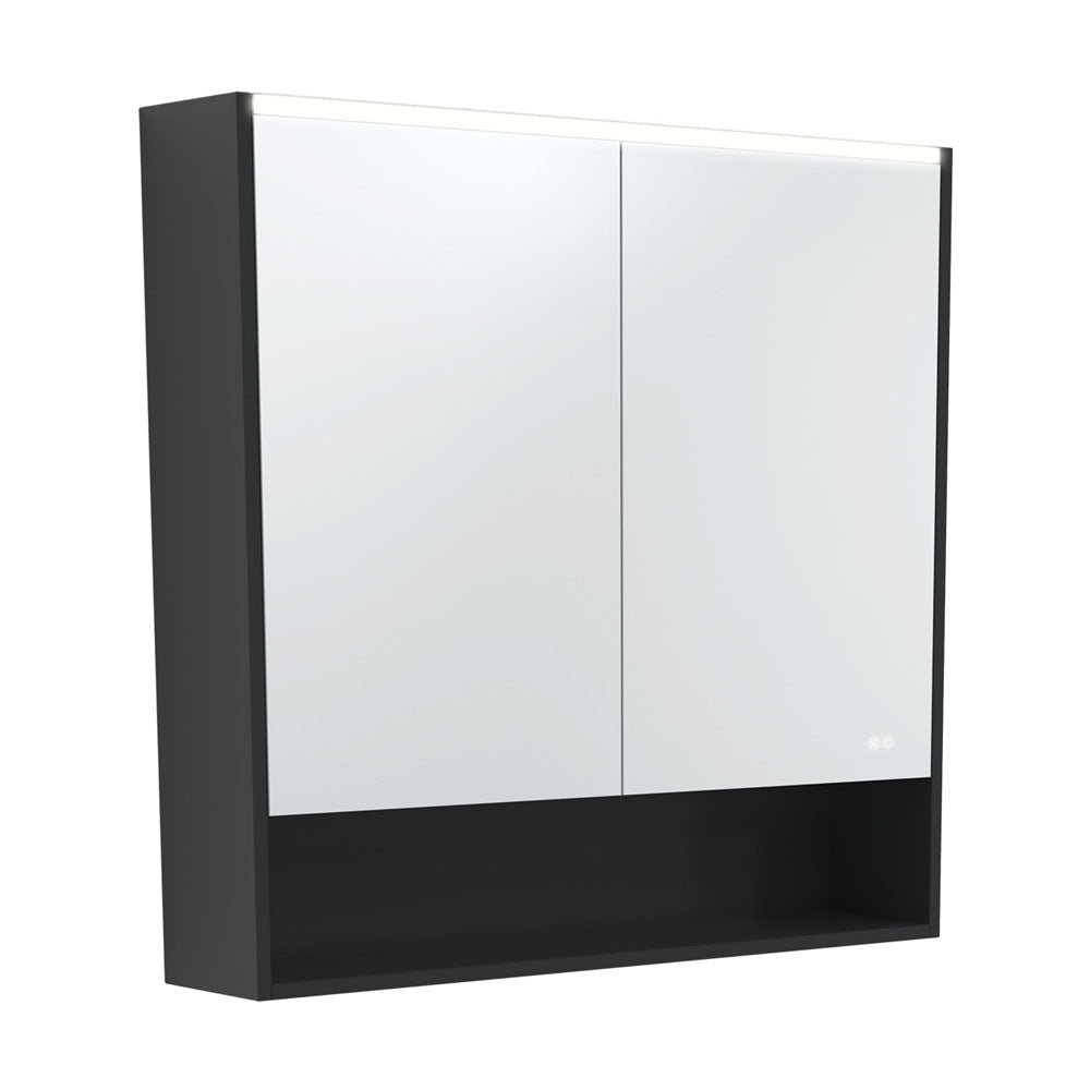 Fienza 900 LED Mirror Cabinet with Display Shelf - Satin Black