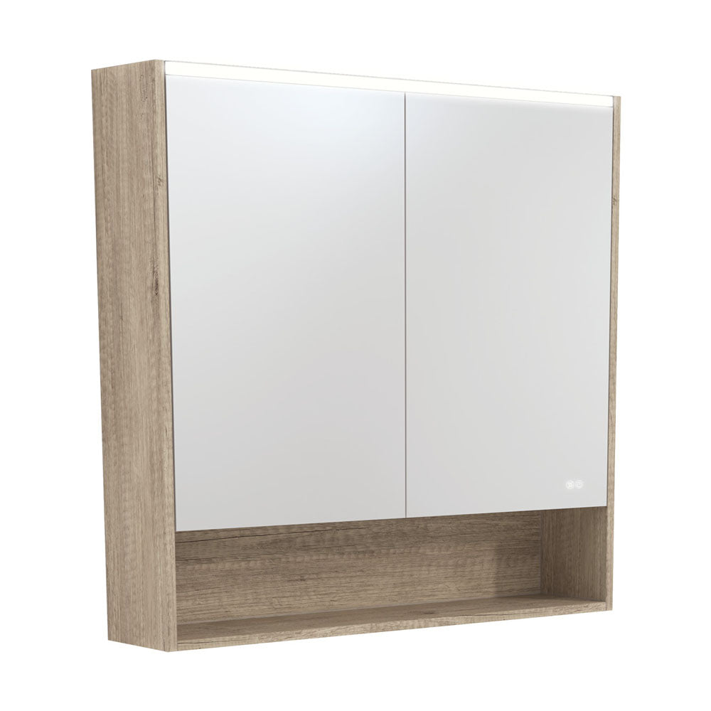 Fienza 900 LED Mirror Cabinet with Display Shelf - Scandi Oak